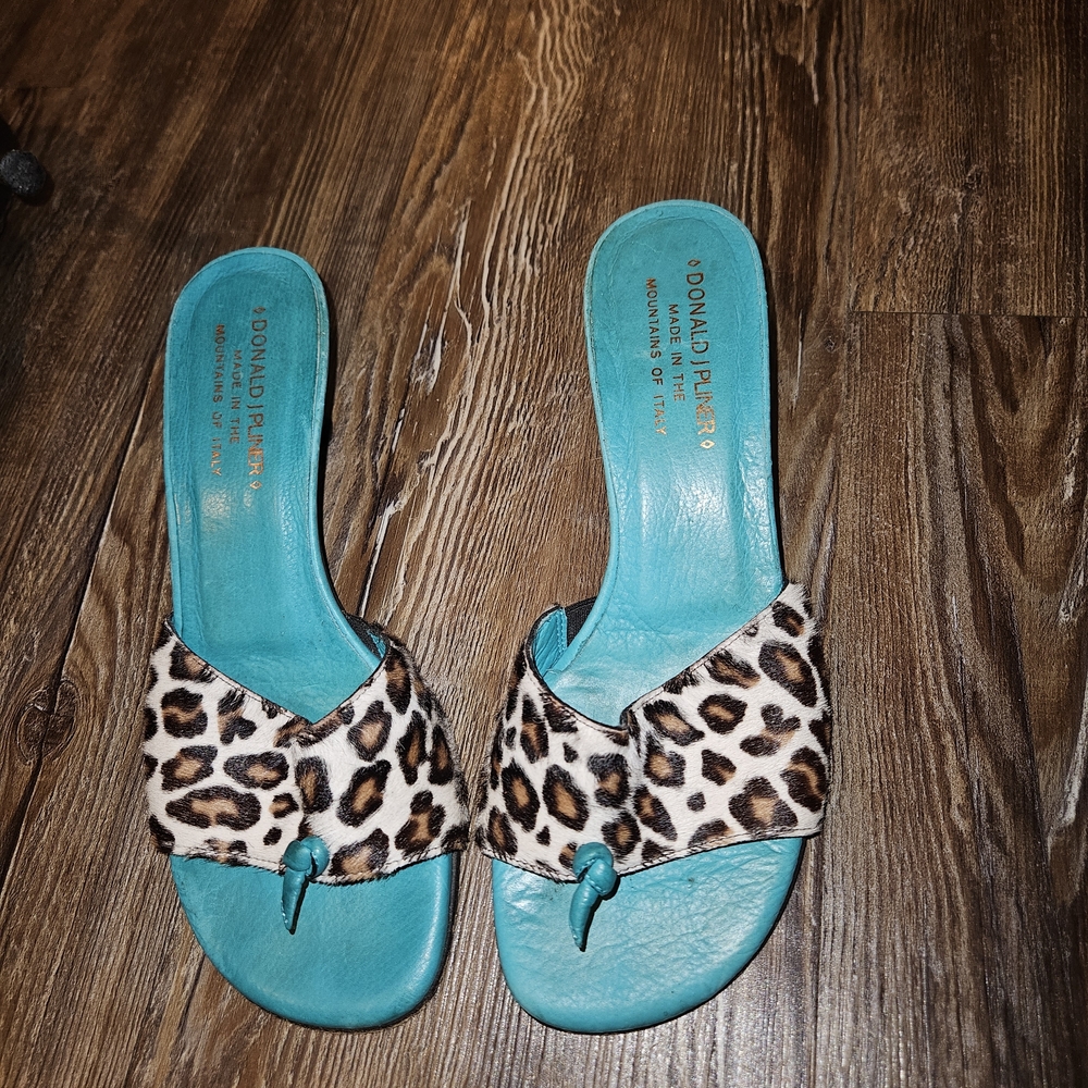Donald J. Pliner Turquoise and Leopard Women's Calf Hair Kitten Heels